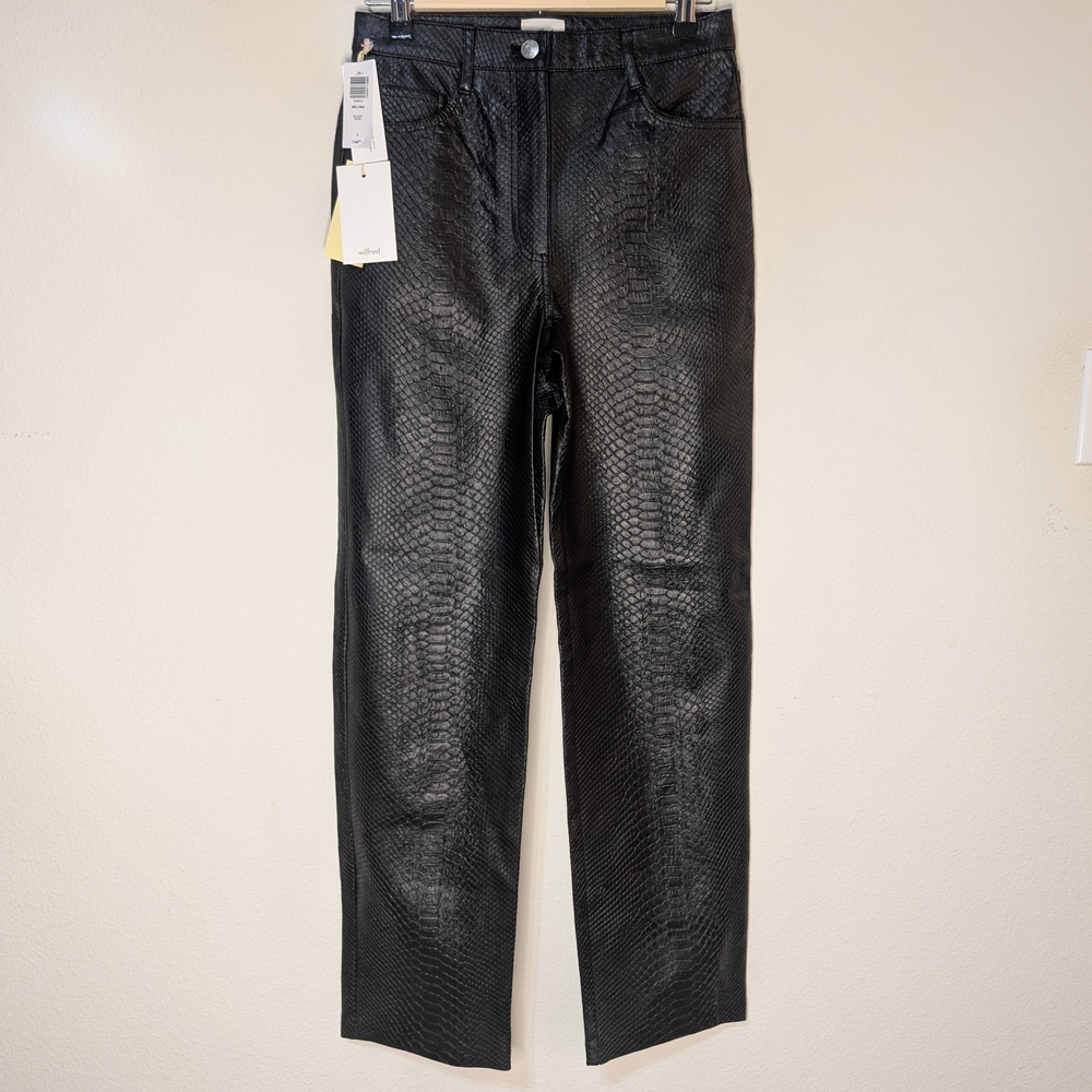 Wilfred NWT Melina Pant Snakeskin Croc Faux Leather Black Straight Leg Size 4